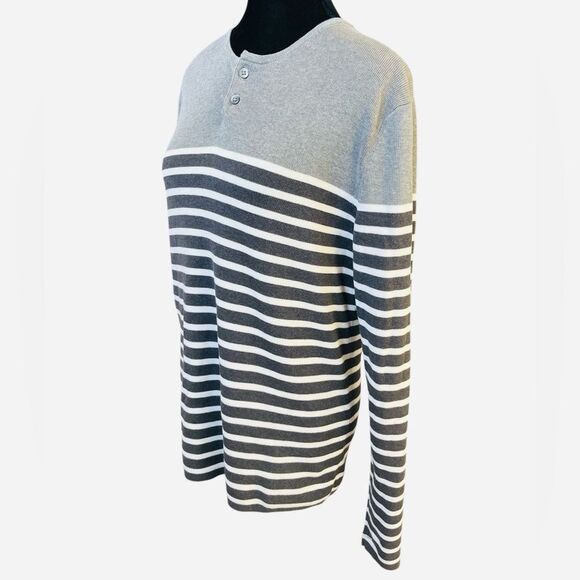 Vince Gray Cotton Sweater Size Medium Nautical Preppy Stripes Ribbed Lightweight - Picture 2 of 8